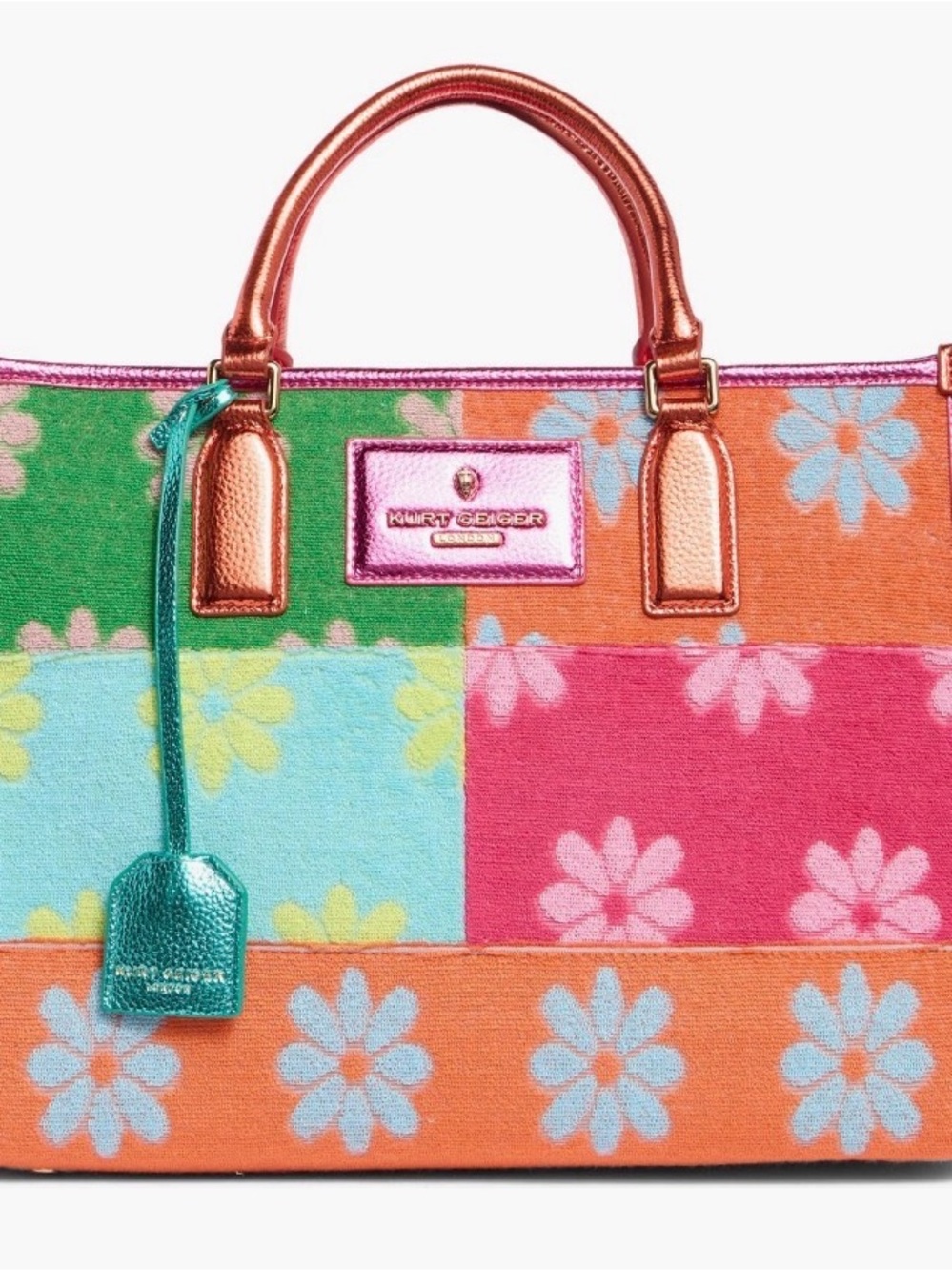 Kurt Geiger Multicolor Floral Patchwork Tote with Metallic Accents
